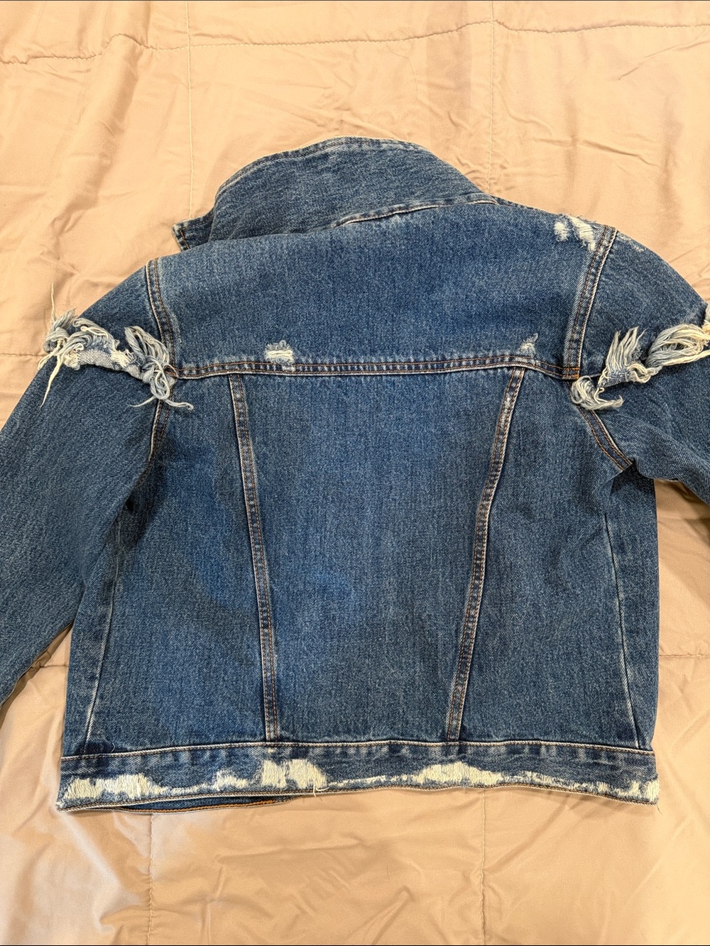 Zara Frayed Trim Denim Jacket in Medium Blue - Picture 5 of 5